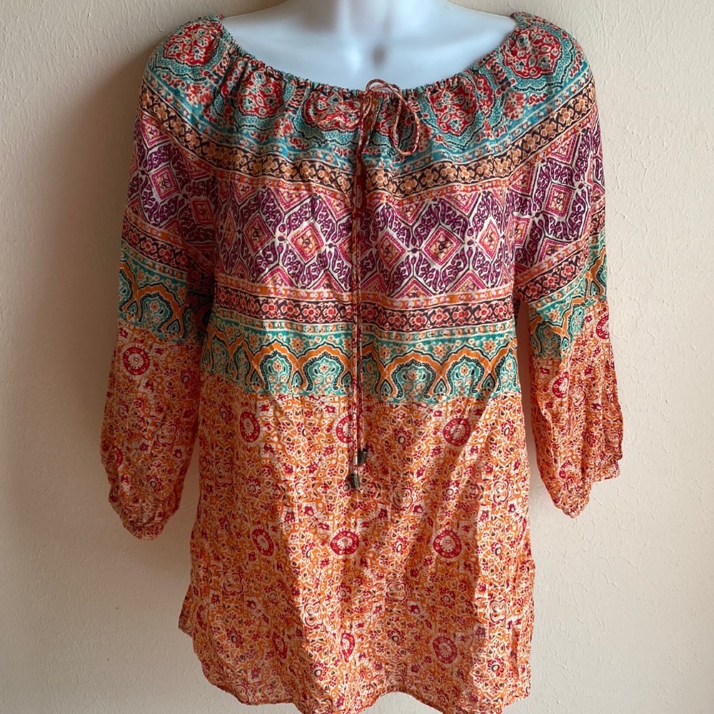 Ralph Lauren Moroccan Tile Peasant Top M all cotton